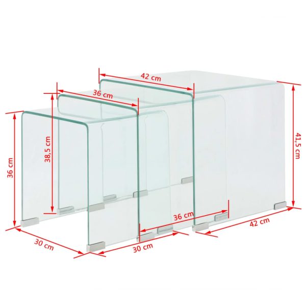 Bijzettafel Set 3-Dlg Transparant Gehard Glas - Afbeelding 7