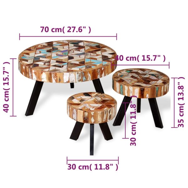 3-Delige Salontafelset Massief Gerecycled Hout - Afbeelding 8