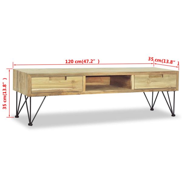 Tv-Meubel 120X35X35 Cm Massief Teakhout Zwart - Afbeelding 10