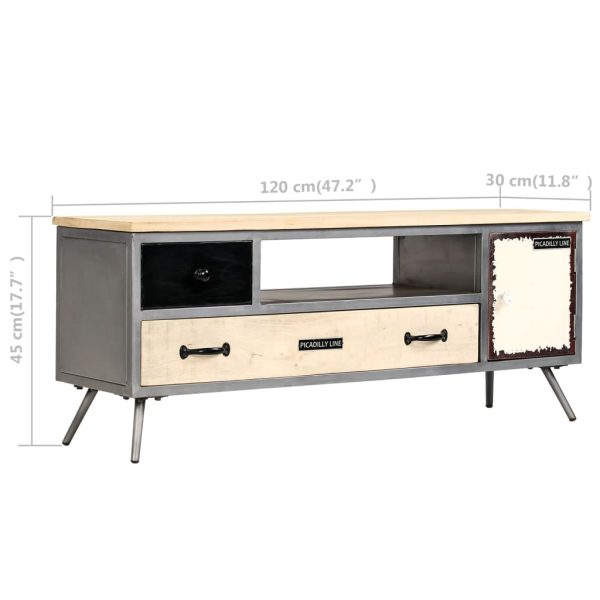 Tv-Meubel 120X30X45 Cm Massief Mangohout En Staal - Afbeelding 10