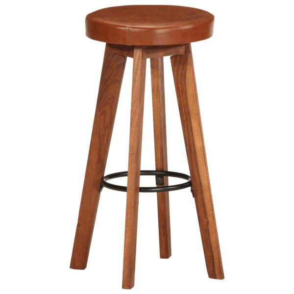 Barstoelen Echt Leer En Massief Acaciahout - Afbeelding 3