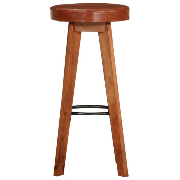 Barstoelen Echt Leer En Massief Acaciahout - Afbeelding 5