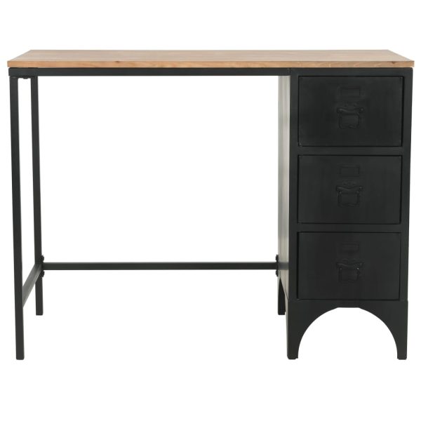 Bureau 100X50X76 Cm Massief Vurenhout En Staal - Afbeelding 2