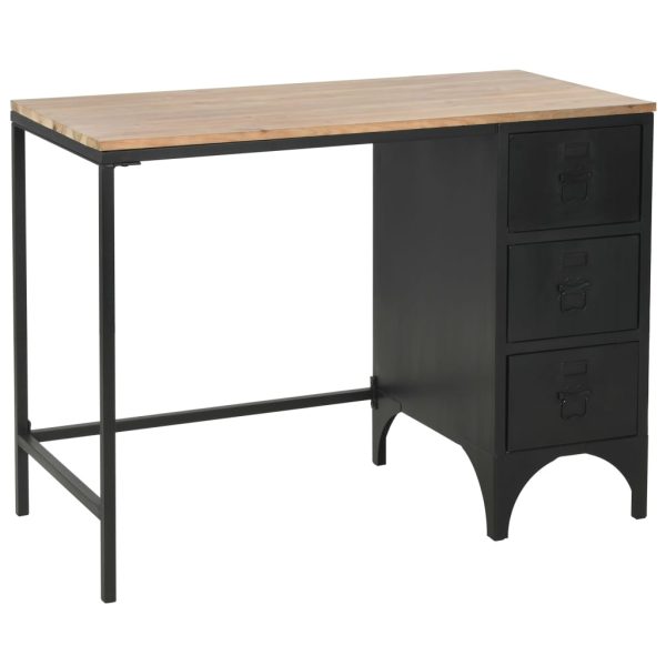 Bureau 100X50X76 Cm Massief Vurenhout En Staal - Afbeelding 3