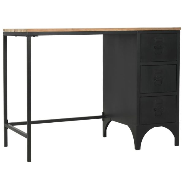 Bureau 100X50X76 Cm Massief Vurenhout En Staal - Afbeelding 4