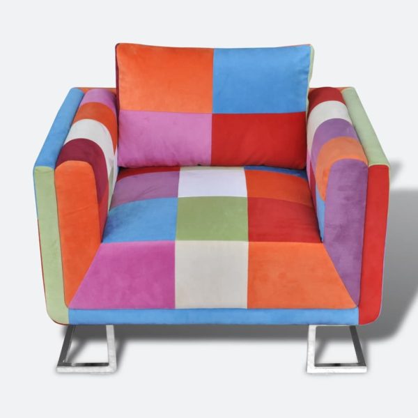 Fauteuil Met Patchwork Ontwerp En Verchroomde Poten Kubus Stof - Afbeelding 2