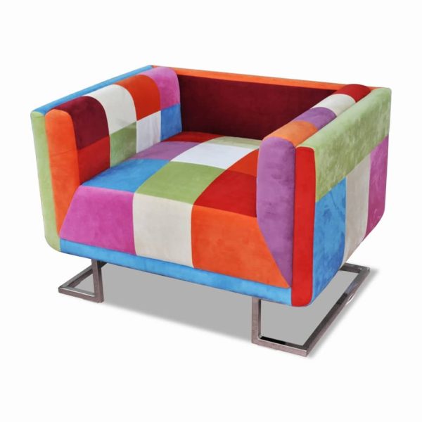 Fauteuil Met Patchwork Ontwerp En Verchroomde Poten Kubus Stof - Afbeelding 3