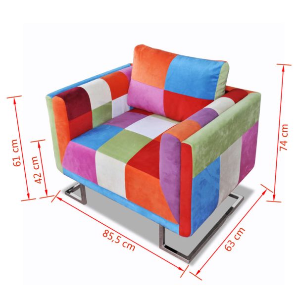 Fauteuil Met Patchwork Ontwerp En Verchroomde Poten Kubus Stof - Afbeelding 8