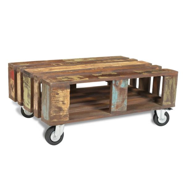 Salontafel Met 4 Wielen Gerecycled Hout - Afbeelding 3