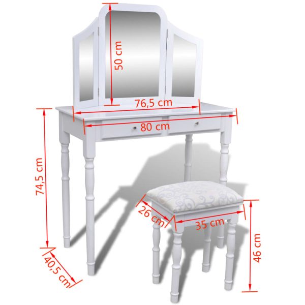 Kaptafel Met 2 Lades, 3-In-1 Spiegel En Krukje Wit - Afbeelding 9