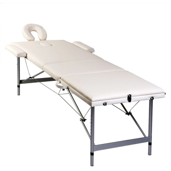 Inklapbare Massagetafel 3 Zones Met Aluminium Frame (Creme) - Afbeelding 4