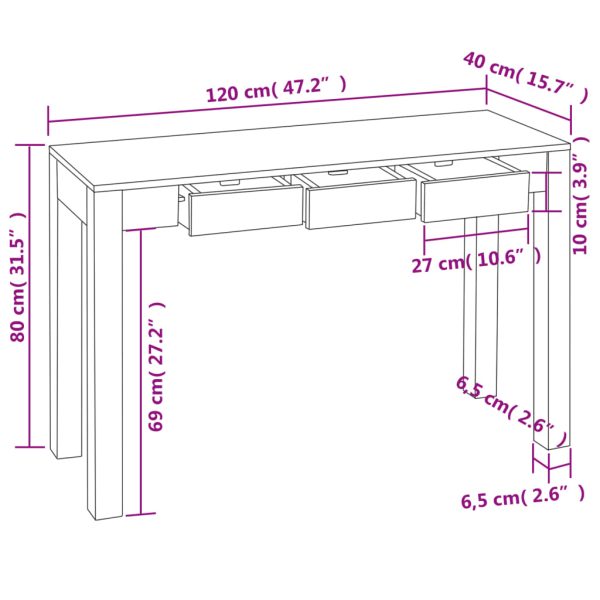 Wandtafel Met 3 Lades 80 Cm Massief Sheeshamhout - Afbeelding 5