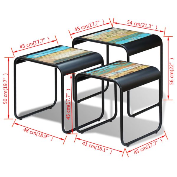 3-Delige Tafeltjesset Massief Gerecycled Hout - Afbeelding 9