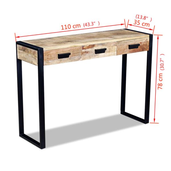 Wandtafel Met 3 Lades 110X35X78 Cm Massief Mangohout - Afbeelding 8