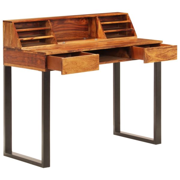 Bureau 110X50X94 Cm Massief Sheeshamhout En Staal - Afbeelding 2