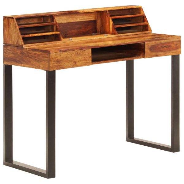 Bureau 110X50X94 Cm Massief Sheeshamhout En Staal - Afbeelding 11