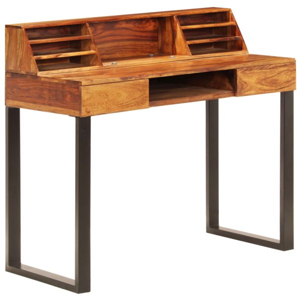 Bureau 110X50X94 Cm Massief Sheeshamhout En Staal - Afbeelding 12