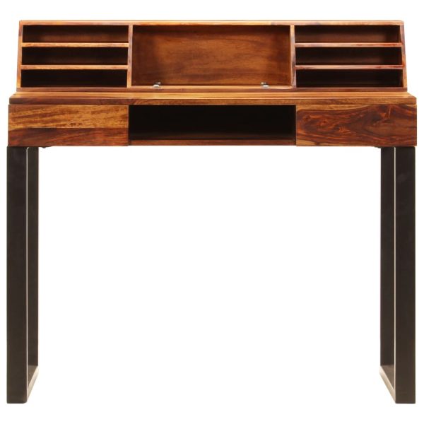 Bureau 110X50X94 Cm Massief Sheeshamhout En Staal - Afbeelding 4