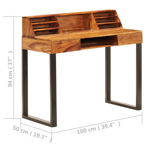 Bureau 110X50X94 Cm Massief Sheeshamhout En Staal - Afbeelding 9