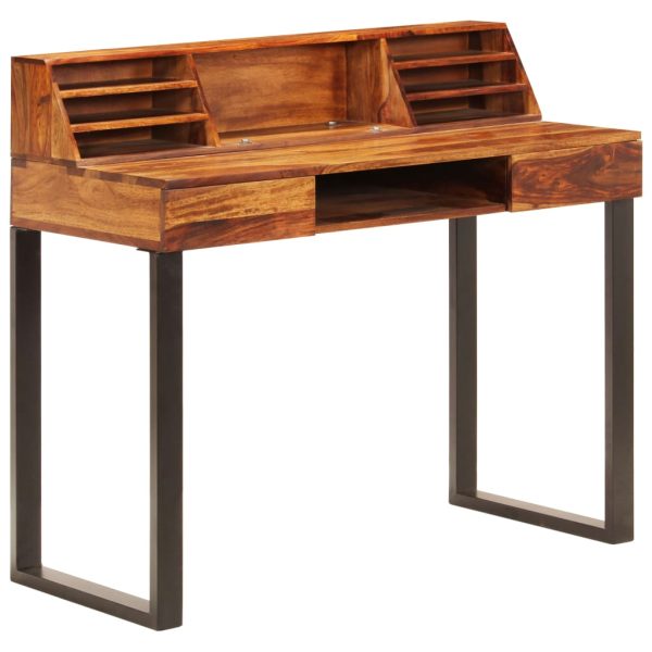 Bureau 110X50X94 Cm Massief Sheeshamhout En Staal - Afbeelding 10