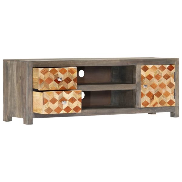 Tv-Meubel 120X30X40 Cm Massief Mangohout Grijs - Afbeelding 2