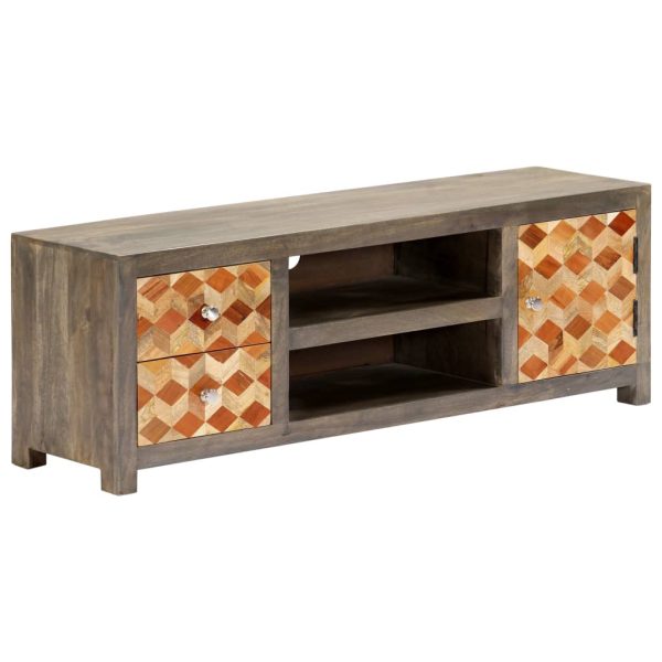 Tv-Meubel 120X30X40 Cm Massief Mangohout Grijs - Afbeelding 12