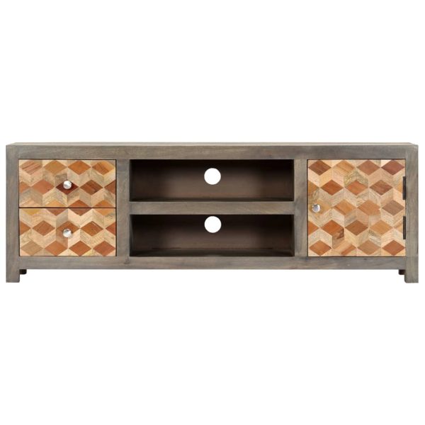 Tv-Meubel 120X30X40 Cm Massief Mangohout Grijs - Afbeelding 3