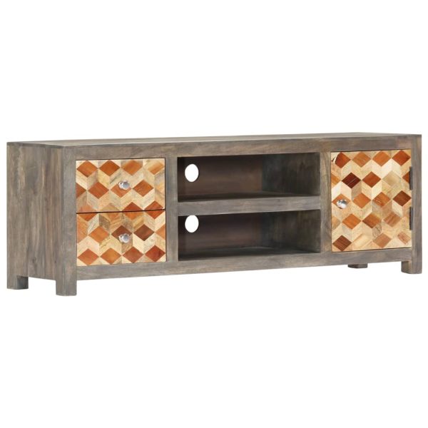 Tv-Meubel 120X30X40 Cm Massief Mangohout Grijs - Afbeelding 9