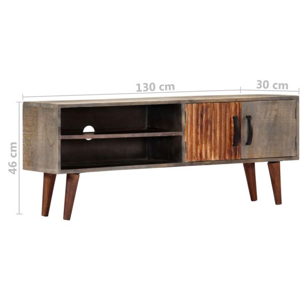 Tv-Meubel 130X30X46 Cm Massief Ruw Mangohout Grijs - Afbeelding 9