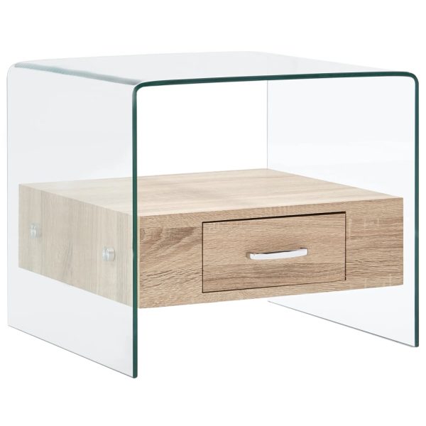 Salontafel Met Lade 50X50X45 Cm Gehard Glas