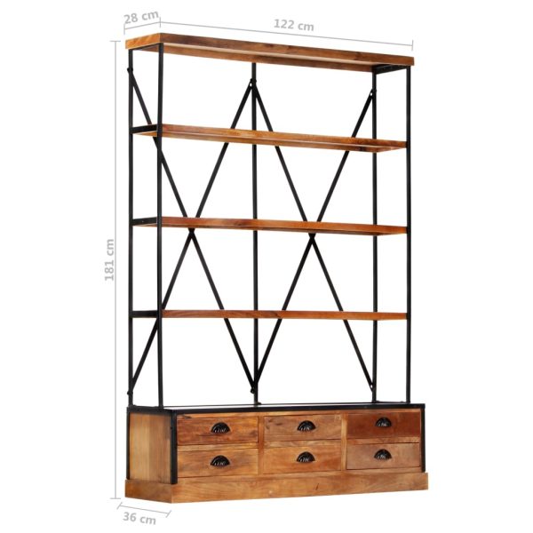 Boekenkast 4-Laags Met 6 Lades 122X36X181 Cm Massief Mangohout - Afbeelding 8