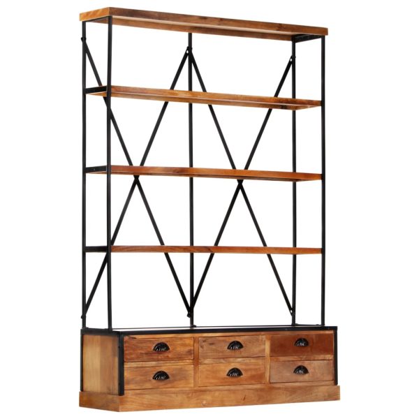 Boekenkast 4-Laags Met 6 Lades 122X36X181 Cm Massief Mangohout - Afbeelding 9