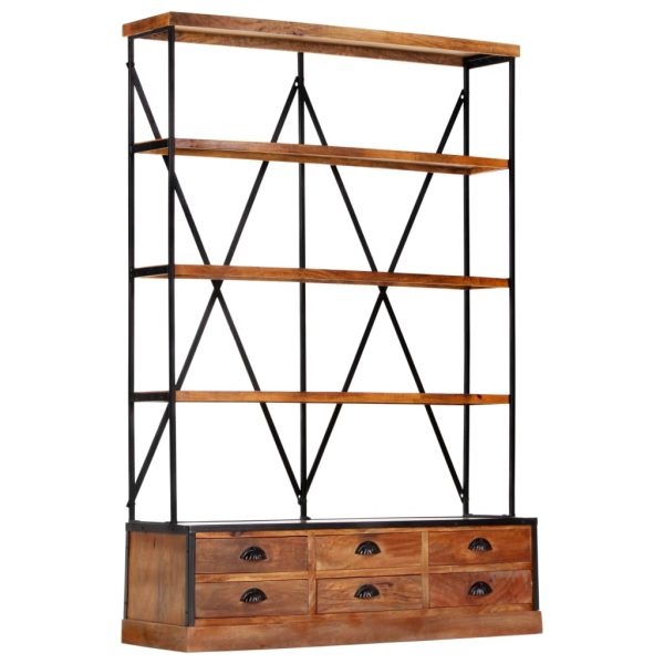 Boekenkast 4-Laags Met 6 Lades 122X36X181 Cm Massief Mangohout - Afbeelding 10