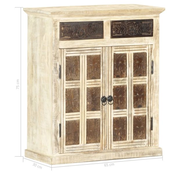 Dressoir 65X30X75 Cm Massief Mangohout Wit - Afbeelding 7