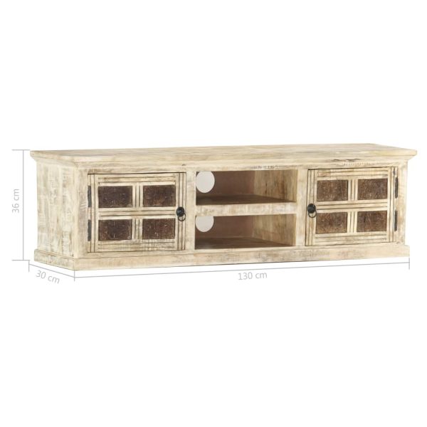 Tv-Meubel 130X30X36 Cm Massief Mangohout Wit - Afbeelding 6