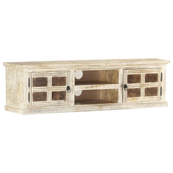 Tv-Meubel 130X30X36 Cm Massief Mangohout Wit - Afbeelding 7