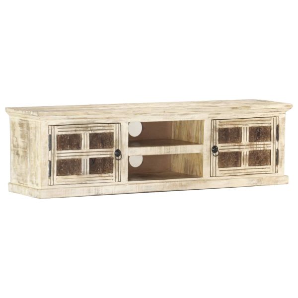 Tv-Meubel 130X30X36 Cm Massief Mangohout Wit - Afbeelding 8