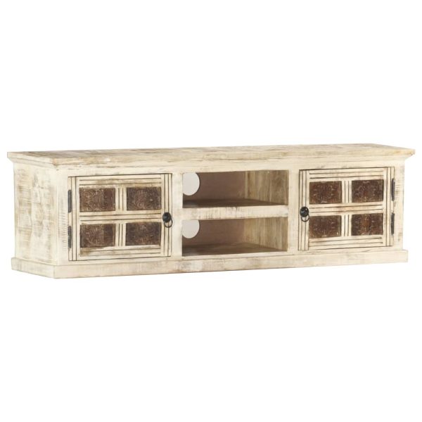 Tv-Meubel 130X30X36 Cm Massief Mangohout Wit - Afbeelding 9