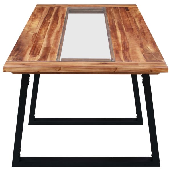 Eettafel 180X90X75 Cm Massief Acaciahout En Glas - Afbeelding 3