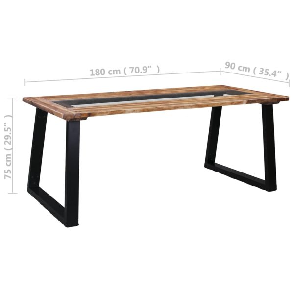 Eettafel 180X90X75 Cm Massief Acaciahout En Glas - Afbeelding 5