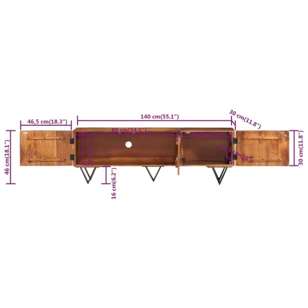 Tv-Meubel 140X30X46 Cm Massief Mangohout - Afbeelding 8