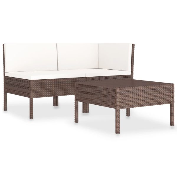 3-Delige Loungeset Met Kussens Poly Rattan - Afbeelding 2