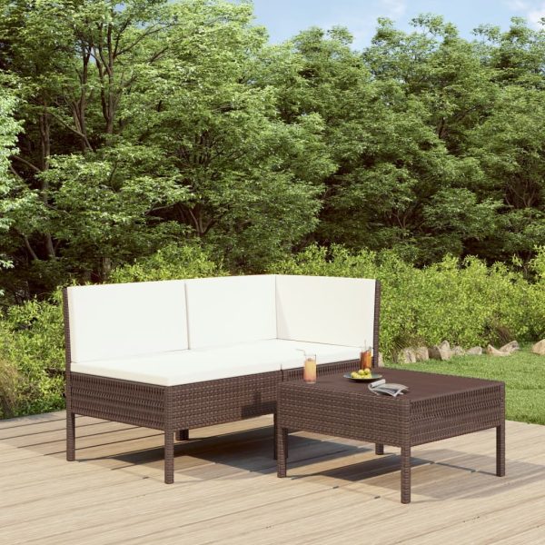 3-Delige Loungeset Met Kussens Poly Rattan