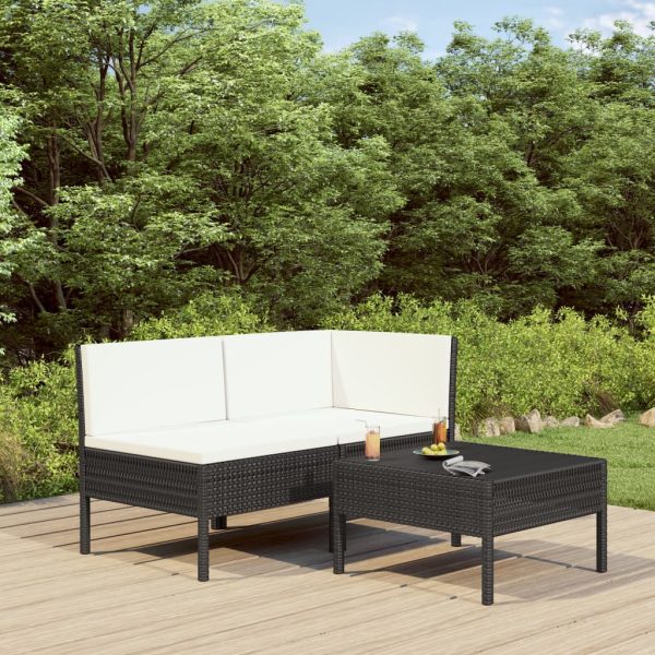 3-Delige Loungeset Met Kussens Poly Rattan - Afbeelding 9