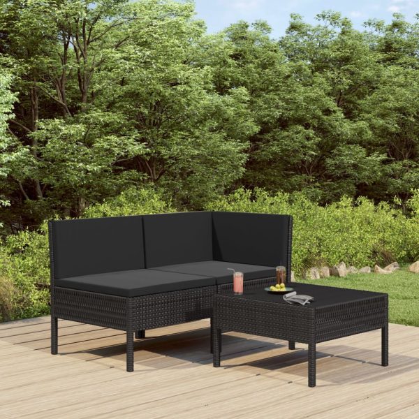 3-Delige Loungeset Met Kussens Poly Rattan - Afbeelding 10