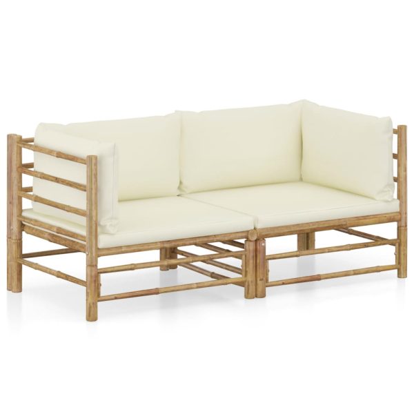 2-Delige Loungeset Met Kussens Bamboe Wit