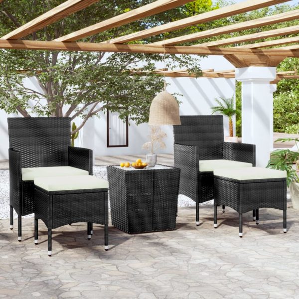 5-Delige Bistroset Poly Rattan En Gehard Glas