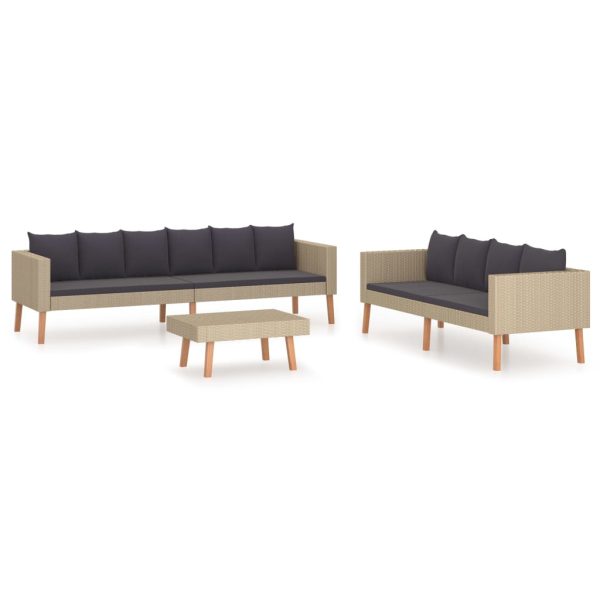 3-Delige Loungeset Met Kussens Poly Rattan - Afbeelding 2