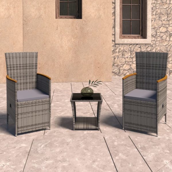 3-Delige Loungeset Met Kussens Poly Rattan Grijs