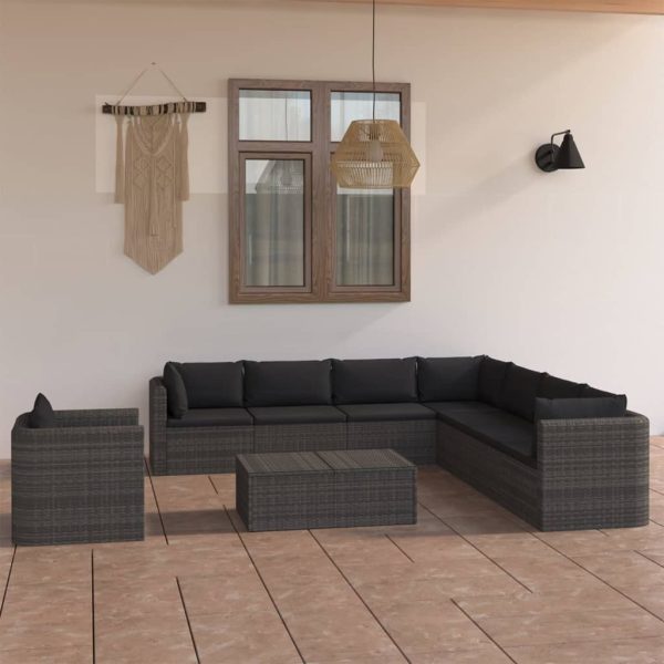 9-Delige Loungeset Met Kussens Poly Rattan